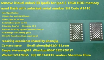 

Remove icloud ipad3 unlock ID ipad 3 wifi A1416 16GB HDD memory nand flash with unlocked serial number SN Code,2pcs 100% test