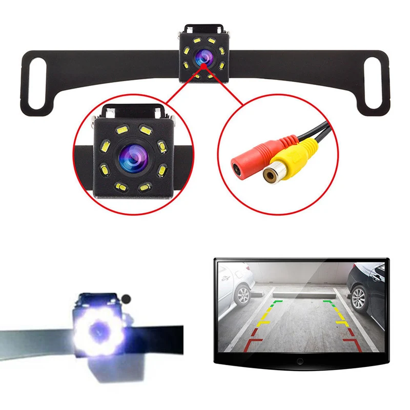 

2018 New Universal Waterproof Car License Plate CCD Rearview Reverse Backup Parking HD Camera With 8 LED Light Night Vision