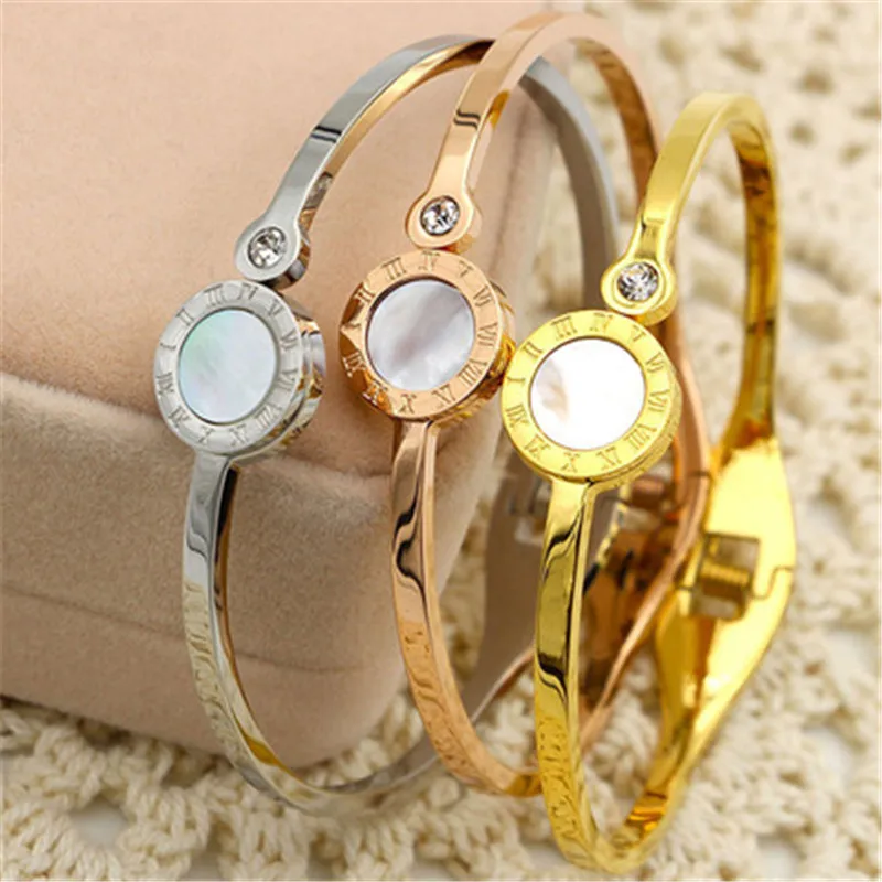 Shell Bangle for Women Jewelry Crystal Roman Numerals