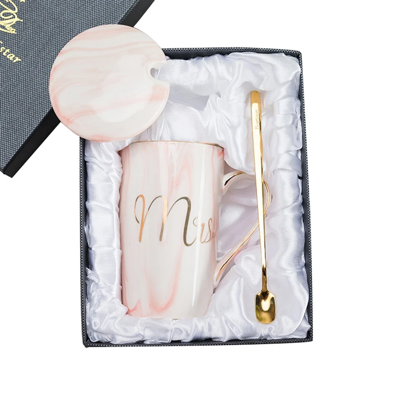 

Drinkware Creative Ceramic Ms/Mrs Coffee Mug Milk Tea Marble Cup Golden Line Porcelain For Lovers Wedding Anniversary Gift Box
