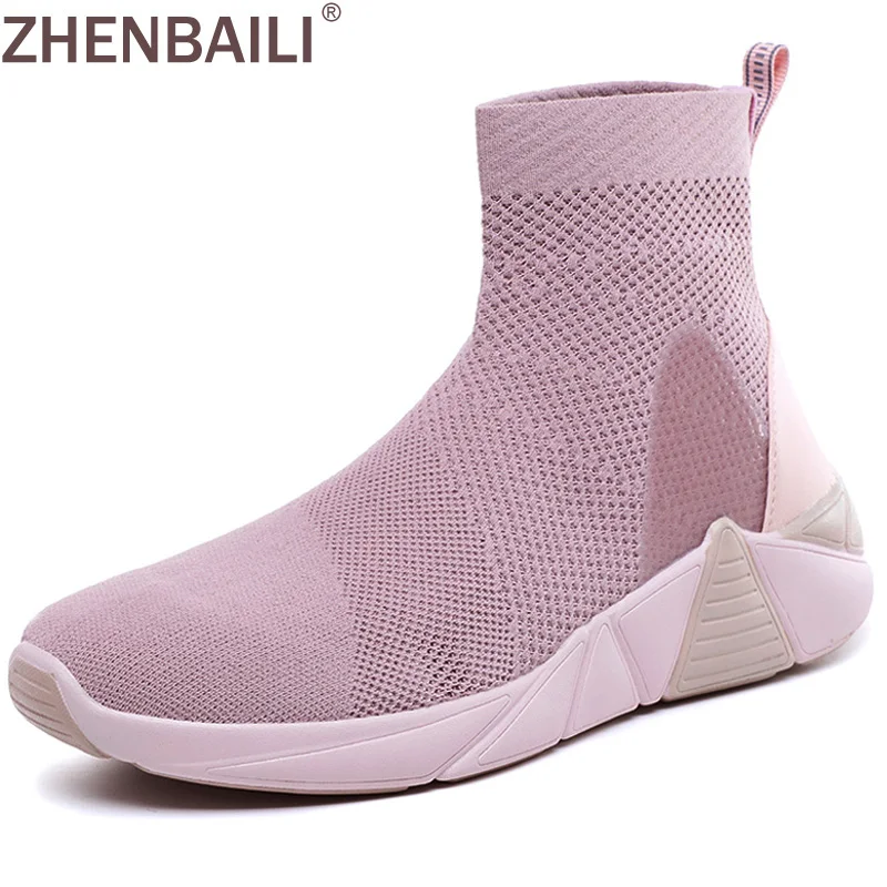

ZHENBAILI Men Women Plus Size Platform Flat Knitted Sock Boots 2019 Autumn Slip On Soft Women Ankle Boots Trainers Walking Shoes