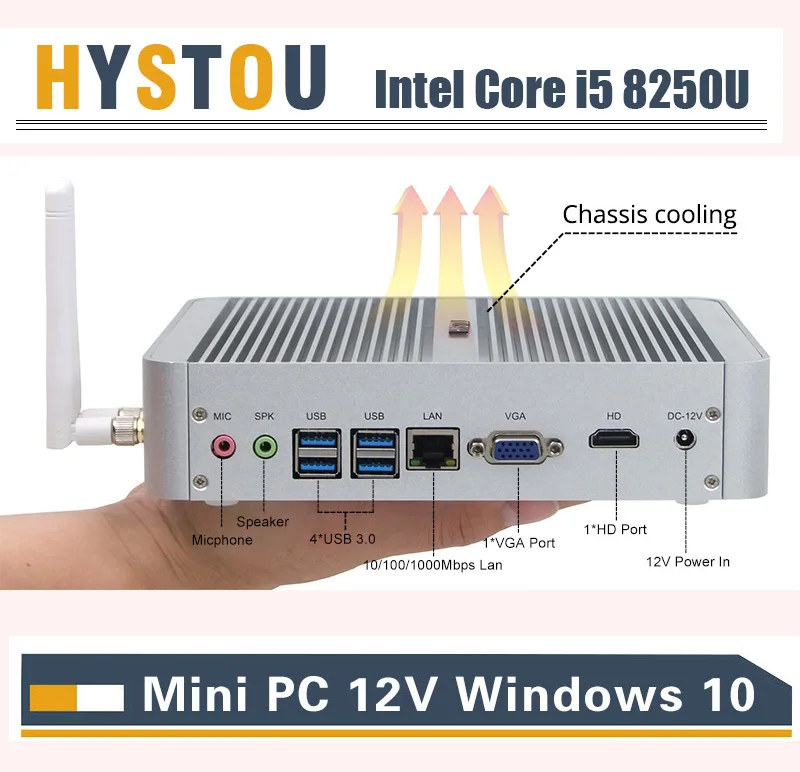 

Intel Core i5 8250U Portable Computer Windows 10pro HDMI VGA Dual Display Fanless PC 4K HTPC i5 7260U Iris Plus 640 Desktop