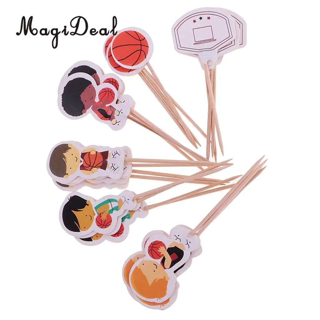 MagiDeal Novelty 24Pcs/Pack Basketball Boy Cupcake Picks Cake Toppers for Baby Shower Birthday Party DIY Craft Favors Decoration