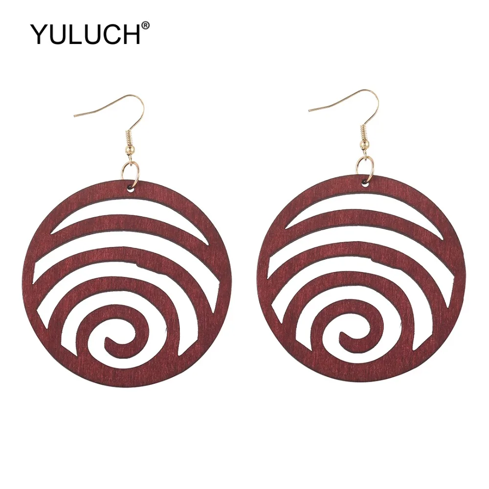 

YULUCH 2019 Fashion Wooden Hollow Cloud Drop Pendant Earrings Ethnic African Round Statement Earrings Jewelry For Women Party
