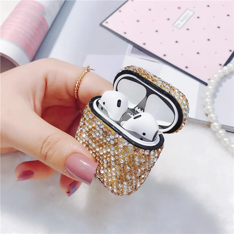 Bling стразы чехол для наушников Airpods 1 2 блестящий элегантный модный AirPods роскошный