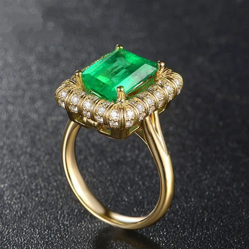 Женское кольцо на палец Bague Ringen из серебра 925 пробы с изумрудом 18 К золотой