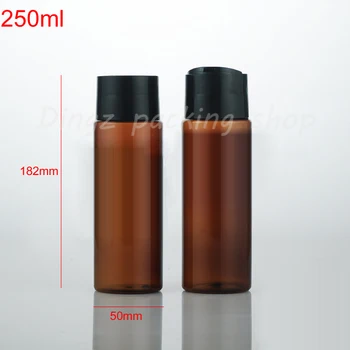 

250ML empty PET round plastic bottles with press cap (Disc top cap ),amber bottle for lotion shampoo cosmetic packaging