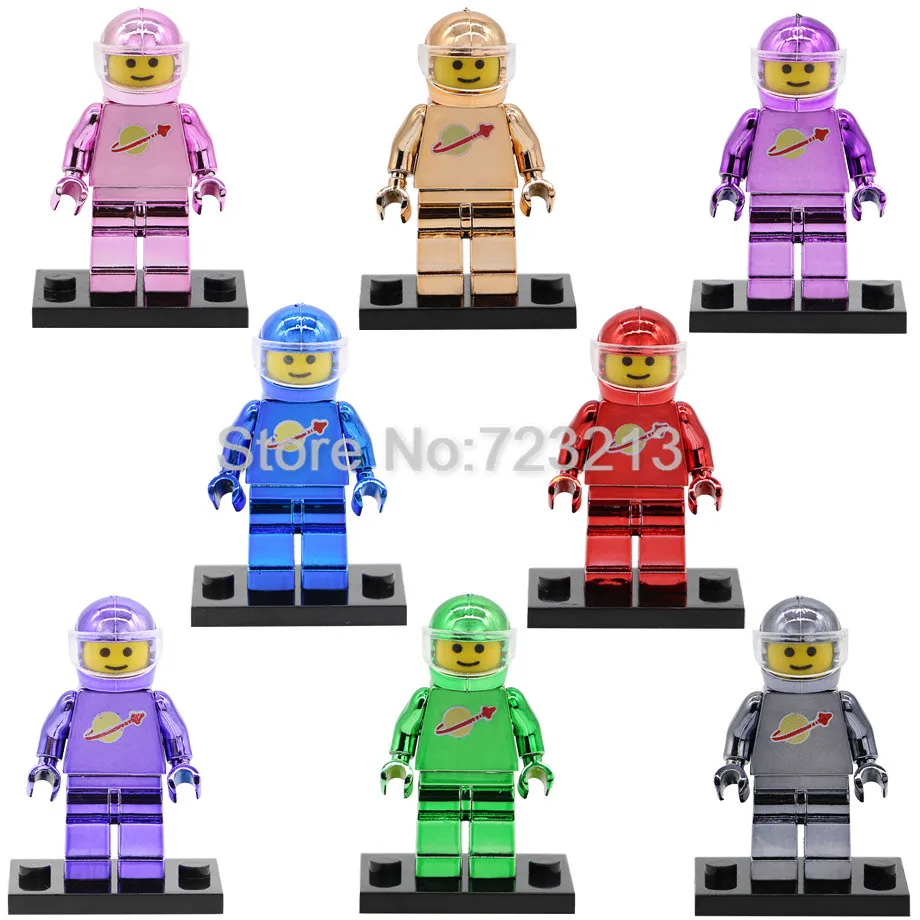 

Single Sale Chrom Astronaut Figure Golden Green Pink Space Man Building Blocks Set Model Kits Bricks Toy for Children