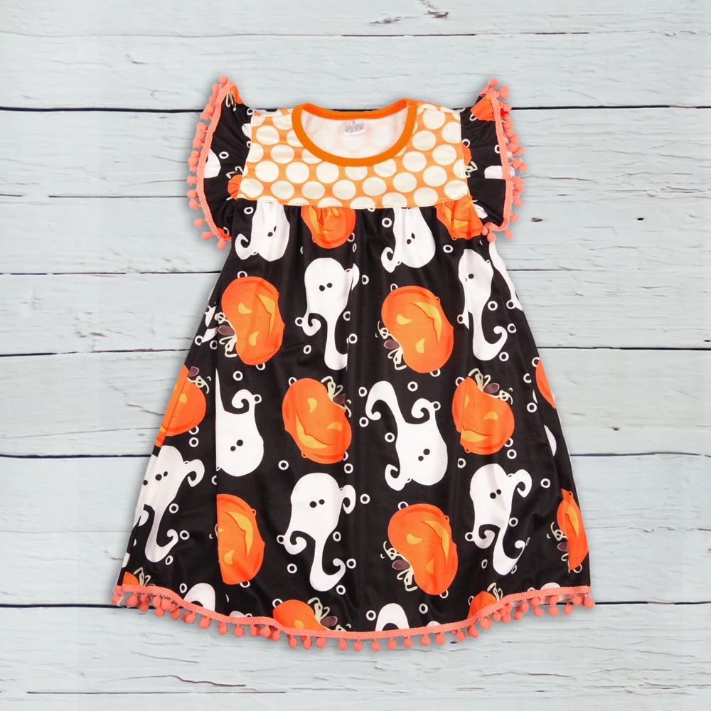 

Halloween Holiday Boutique Clothing New Arrival Girls Dress Ghost Pumpkin Pattern Girls Dresses LYQ808-270