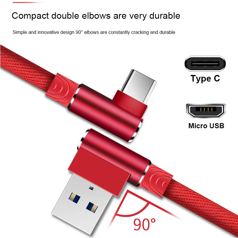 1 2 3 м 90 градусов быстрая зарядка данных Тип C Micro USB C кабель для samsung huawei Xiaomi type-c зарядное устройство длинный провод для мобильного телефона