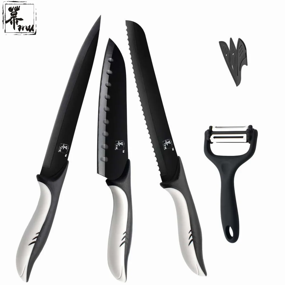 Black Sharp Blade Stainless Steel Knives Set 8" Slicing 8" Bread 7
