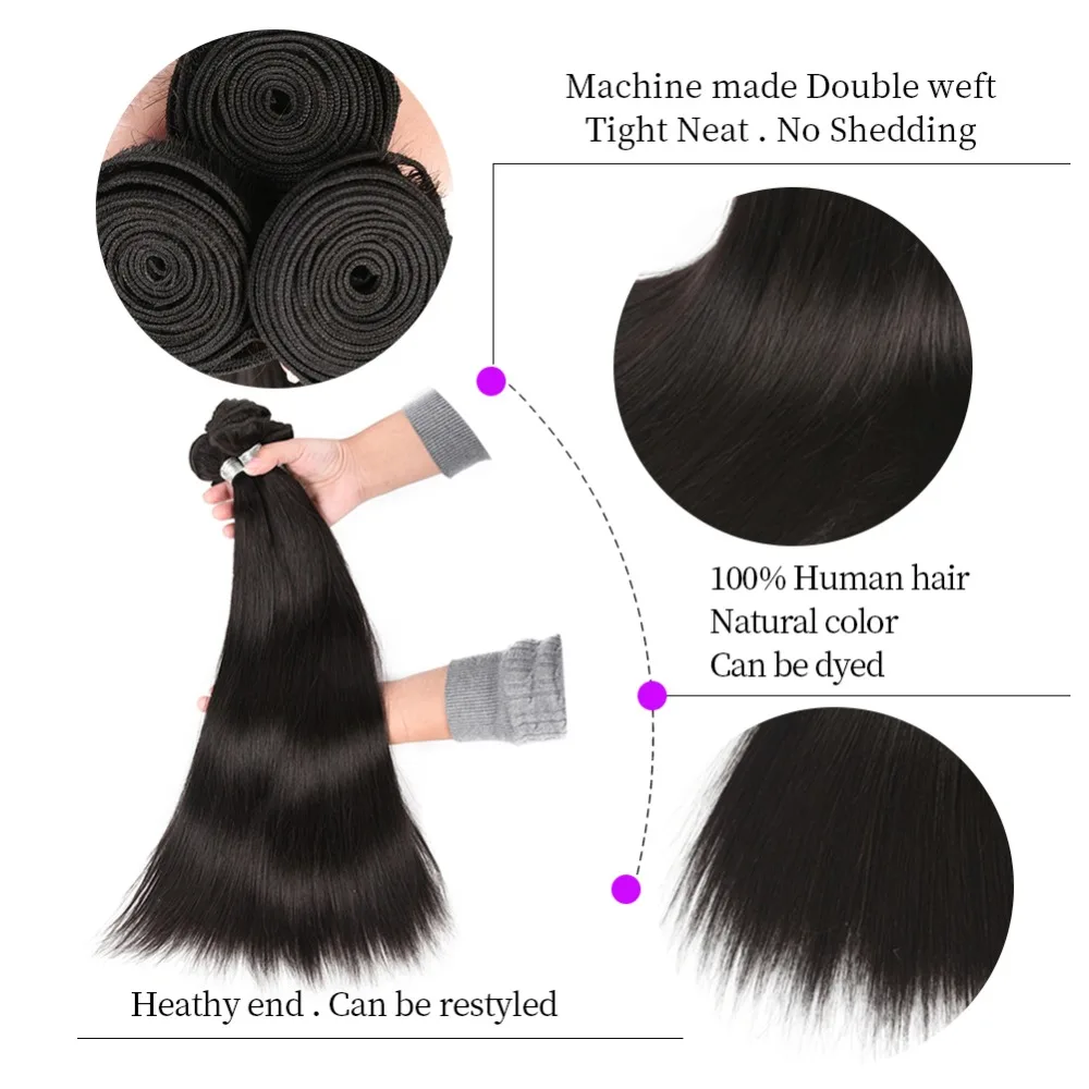 UNA Human Hair Bundles 1/3/4 Piece Pack Straight Hair Remy Brazilian Natural Hair Weft Human Hair Weave Bundles 8-26 Inches