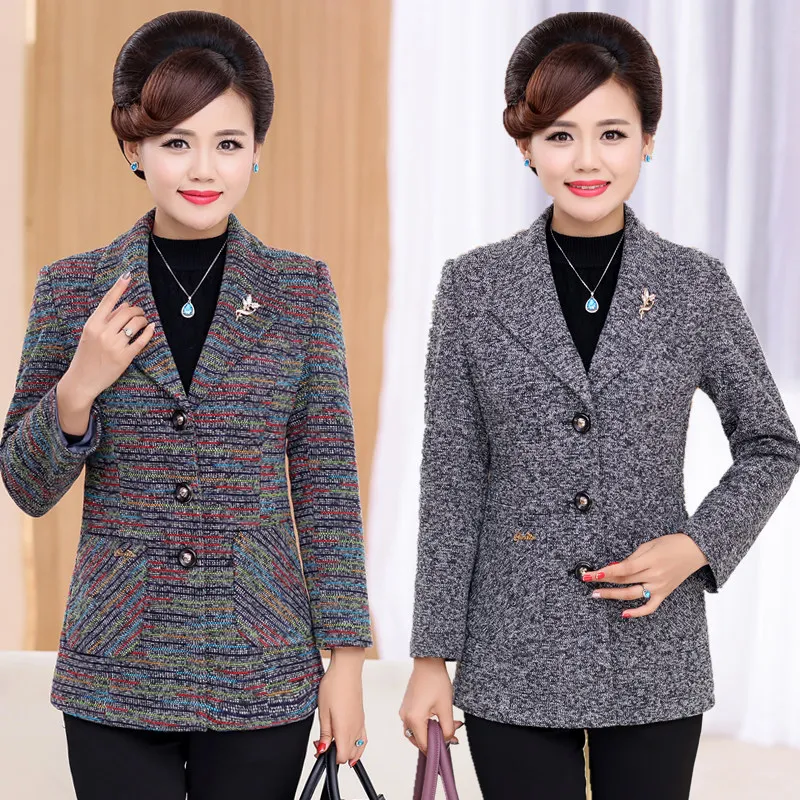 Middle-aged women's Suit collar Jacket Autumn Single-breasted Slim Long-sleeved Outerwear Large size 5XL Female Casual Tops 2129