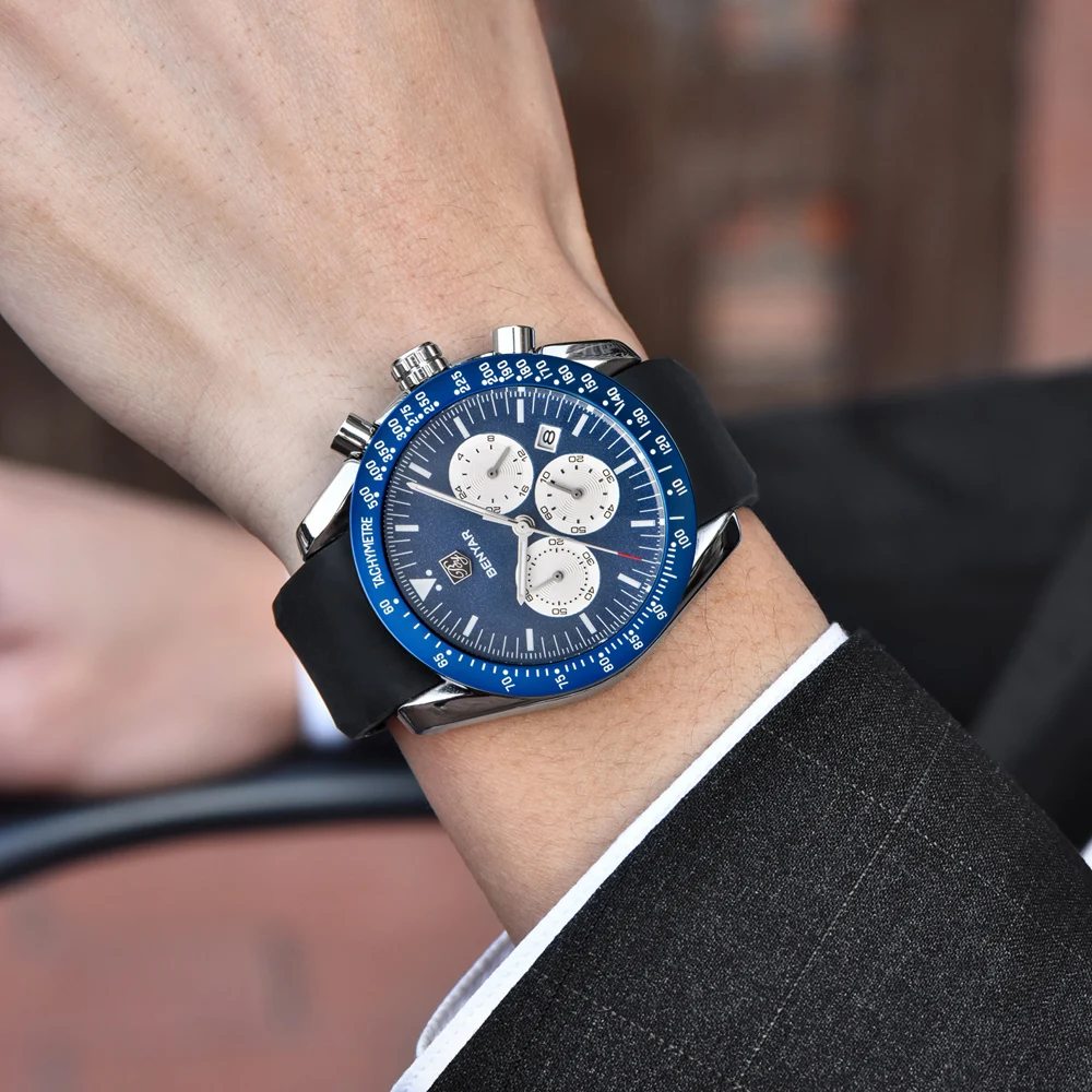 BENYAR Для мужчин аналоговые кварцевые модные часы класса люкс Водонепроницаемый спортивные часы Сталь мужские часы Relogio Masculino