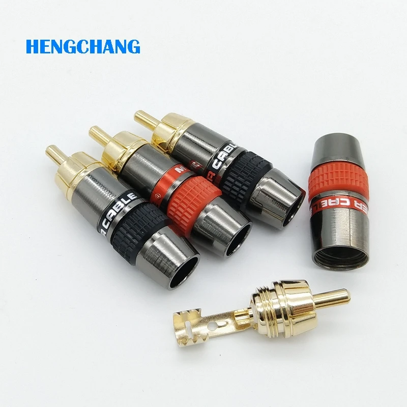 4pcs/lot DIY RCA Plug HIFI Goldplated Audio Cable RCA Male Audio Connector Gold Adapter For ...