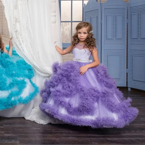 Милое бальное платье с прозрачными лямками; коллекция года; детское платье принцессы платье на День святого Валентина с оборками вечернее платье для девочек на выпускной - Цвет: Purple