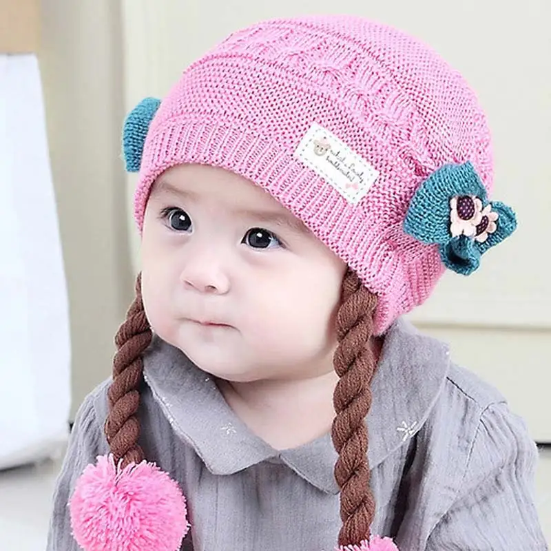 Buy Cute Baby Wig Hats Bow knot Children s Knitted Braids Hat For 3 to