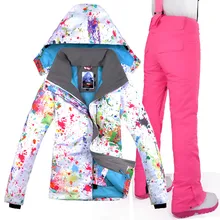 Зимний женский лыжный костюм, ветрозащитная водонепроницаемая куртка+ штаны, супер теплая спортивная одежда для улицы, лыжный сноуборд, пальто, брючный костюм