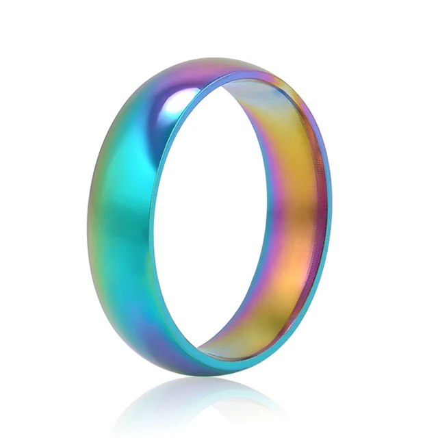 Men Women Rainbow Colorful Ring Titanium Steel Wedding Band Ring Width 6mm Size Men Women Rainbow Colorful Ring Titanium Steel Wedding Band Ring Width 6mm Size