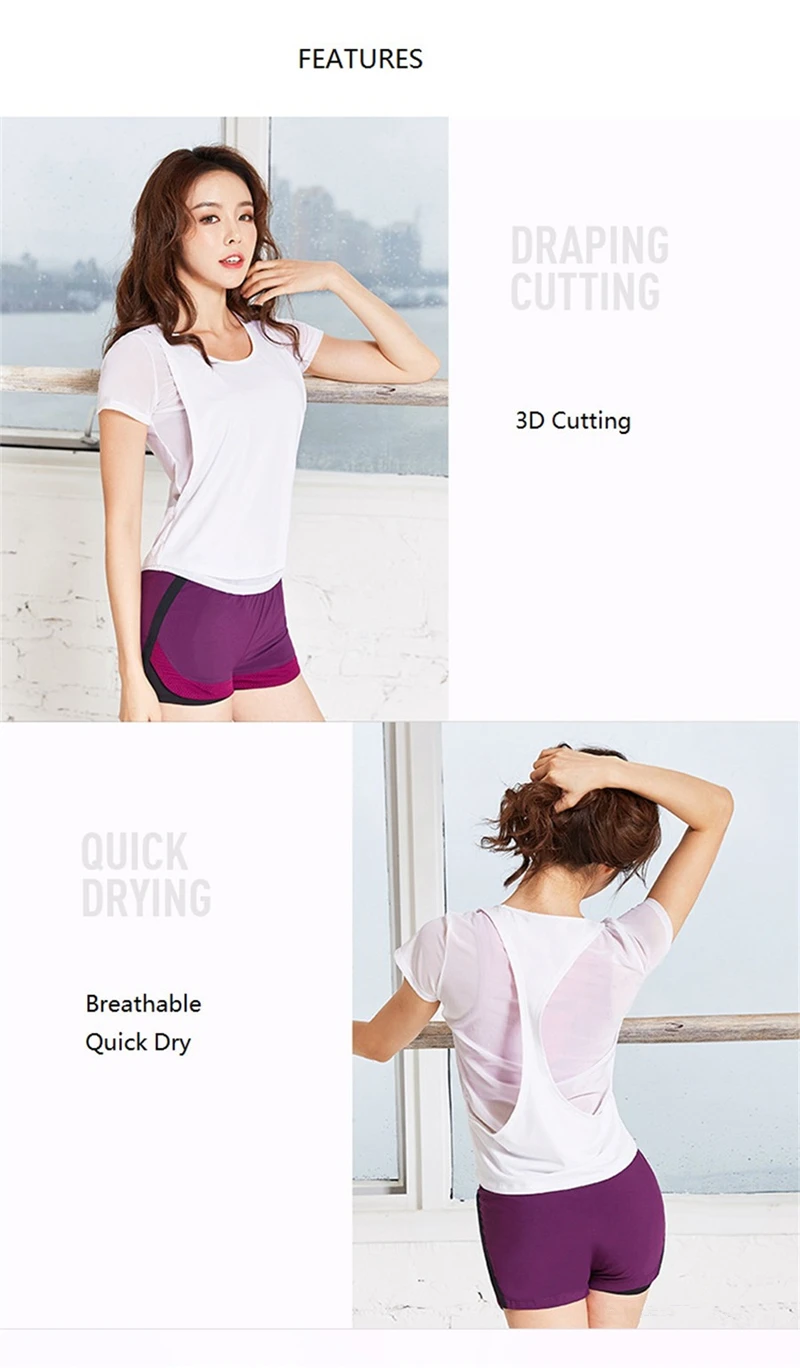 Vansydical женские спортивные рубашки для йоги с коротким рукавом, сексуальные сетчатые двухслойные фитнесс пробежки спортивные майки