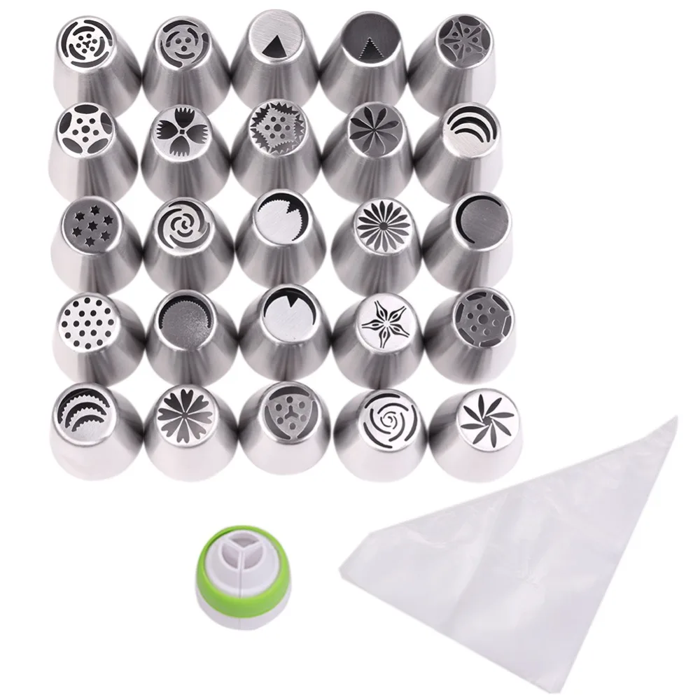 Russian Piping Tips Disposable Pastry Bags Tri color Coupler Icing Tips Cream Nozzles Set Pastry