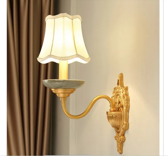 Декоративный Европейский Золотой Керамический Настенный светильник медный настенный светильник с тканевым абажуром современный латунный настенный светильник