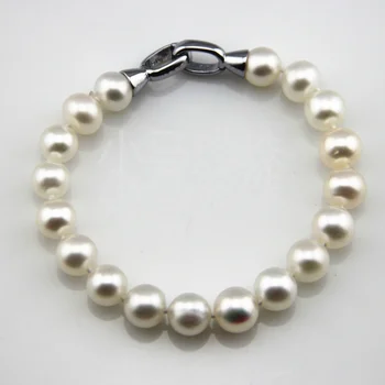 

Women Gift word 925 Sterling real Shipping Natural Korean fashion pearl bracelet genuine female female round light 8-9MM