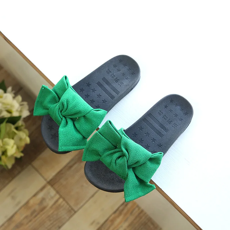 Для девочек Летние тапочки с бантом Красный Зеленый Повседневная обувь мягкая подошва резиновая нескользящая одежда для малышей тапочки infantile FILLE Обувь - Цвет: Зеленый