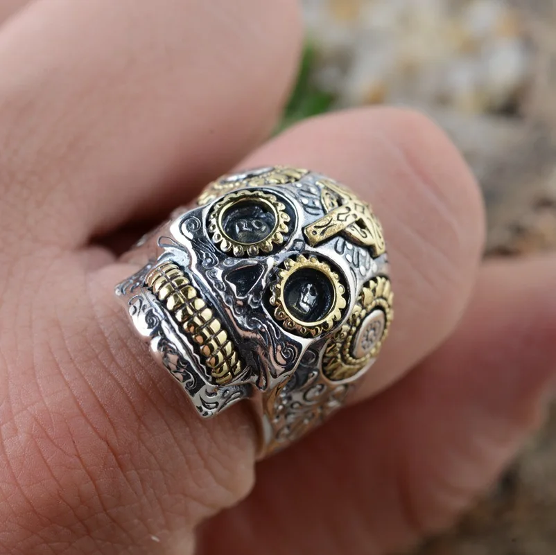 100% real s925 sterling silver jewelry vintage Thai silver ring for men cross skull men's rings Man silver rings