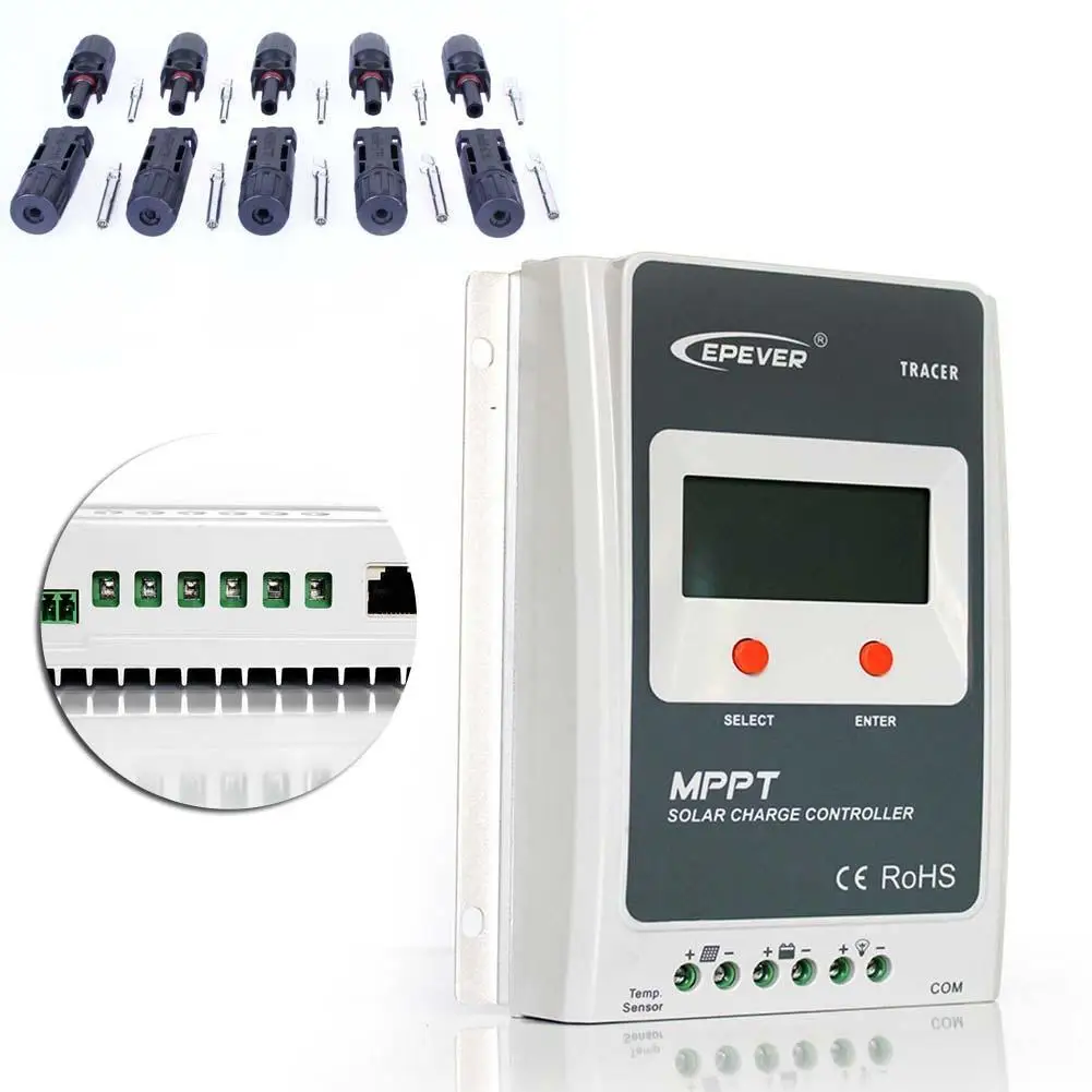 

MTTP 20A Solar Charge Controller 12V 24V LCD Display Auto Solar Panel Charger Regulator + 5 Pairs MC4 M/F Solar Connectors