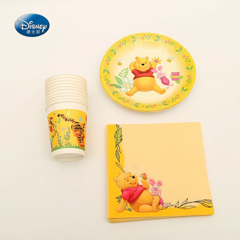 

44pcs beautiful Party Supplies for 12 Kids Birthday Party Decoration Tableware Set Winnie the Pooh Theme Party Decoration