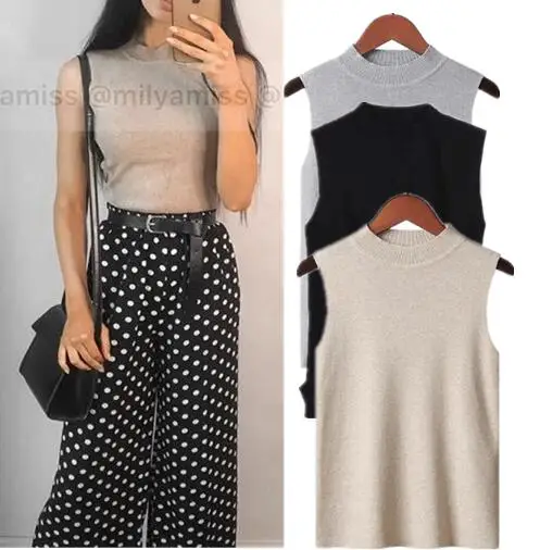

Korea Knitted Tanks 2019 Summer Tops Slim Solid Color Tank Office Ladies Tops Yellow White Black Green