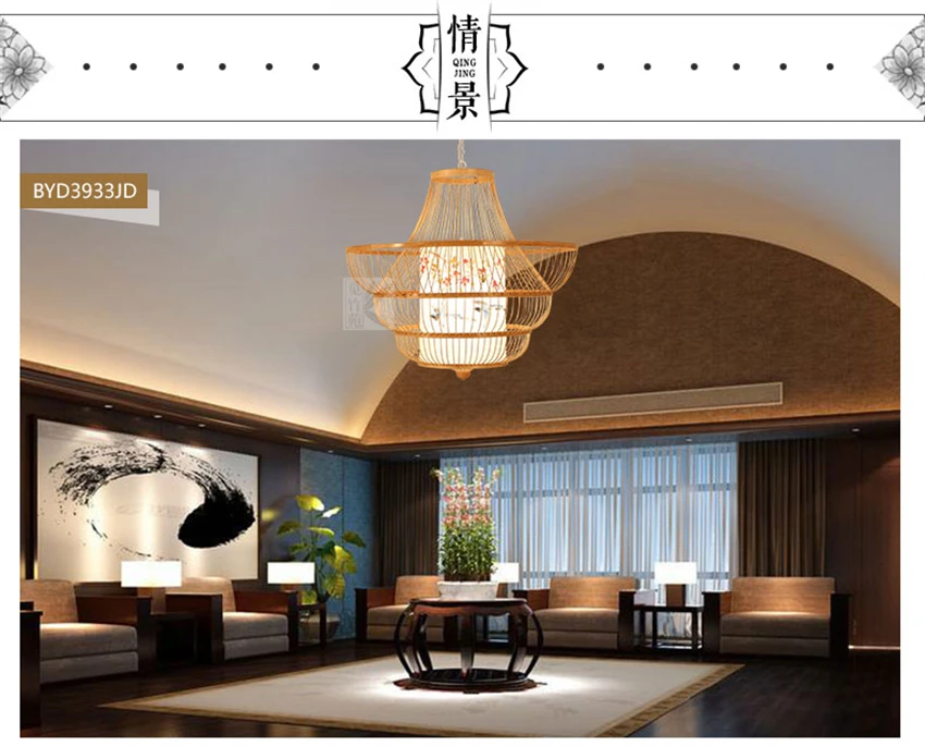 Светодиодный светильник в китайском стиле с рисунком для спальни, гостиной, отеля, лобби, Подвесная лампа, Декоративное подвесное освещение