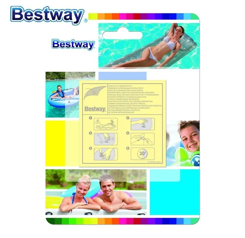 62068 Bestway 360 шт. 2,5x2,5 дюйма клейкая ремонтная пластырь для пластикового бассейна, надувной лодки, коврика, дивана, кровати 6,5x6,5 см сверхпрочная пластырь