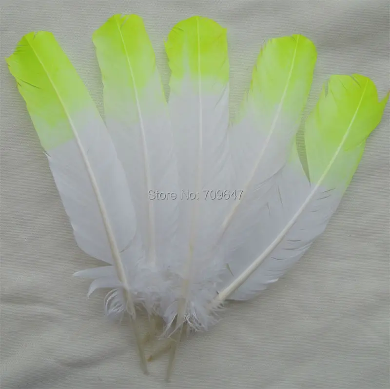50pcs/lot! Dyed Turkey Wing Quill Feather Fluorescent green Tipped