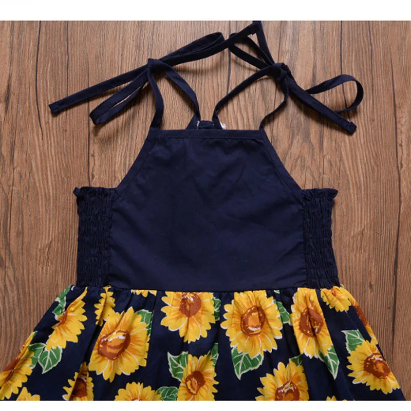 Girls Baby Summer Sunflower Lace Dress Vestidos Beach Style Floral Children Princess Dress Backless Girls Casual Sundress (8)