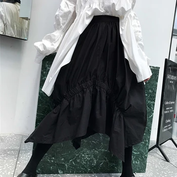 

Fashion Black Asymmetrical A-line Midi Skirt for Women