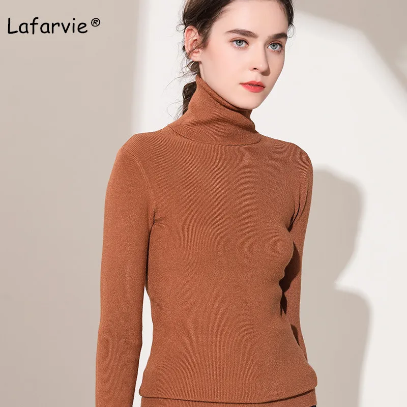 Lafarvie Slim Cashmere Blended Knitted Sweater Women Tops Turtleneck Long Sleeve Warm Pullover Female Knitting Jumper 5 Colors