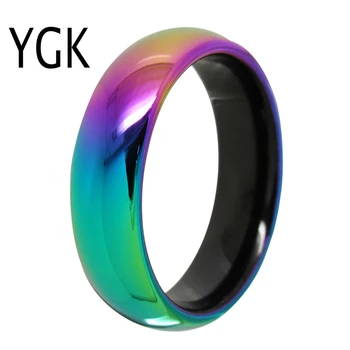 

YGK Wedding Jewelry Lover's Ring Rainbow Colors 6mm Tungsten Carbide Ring for Women Engagement Anniversary Ring Comfort Fit