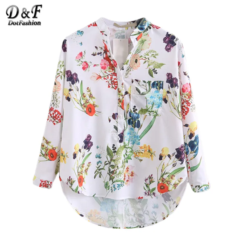 Dotfashion Multicolor V Neck Floral Print Tops Blouses Casual 2016 ...