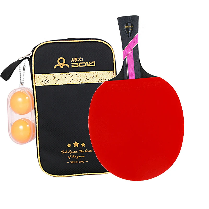 1 قطعة المهنية مضرب ترابيزة تنس مضرب طويلة مقبض قصير بينغ بونغ مضرب الجدف ممارسة البثور في مع حقيبة حمل مربع