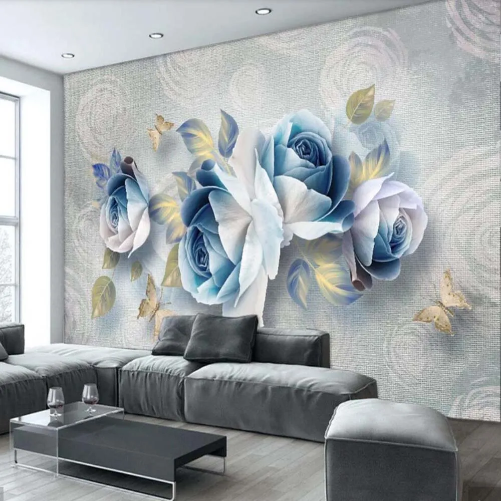 3D Embossed Rose Flower Printed Photo Wallpaper Murals Landscape for