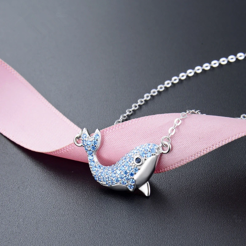 

Solid Silver 925 Necklaces for Women Crystal Dolphin Pendant Necklace with Zirconia Choker Collier Femme Wedding Jewelry Bijoux