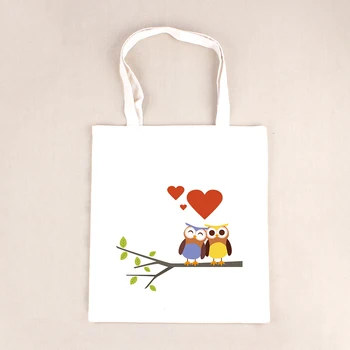 

Red Heart Owl Women's Zipper Shoulder Handbag Girl Tote Bag Lady Canvas Shoulder Bag Female Large Capacity Bag BB256