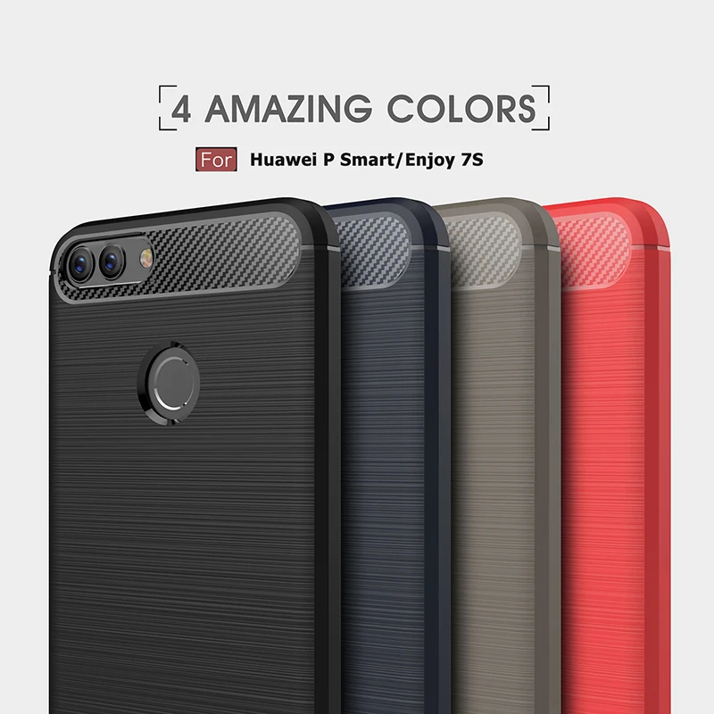For Huawei P Smart Case Cover TPU Silicone Bumper Anti-Shock Soft Carbon Fiber Cases Smart/Enjoy 7S |