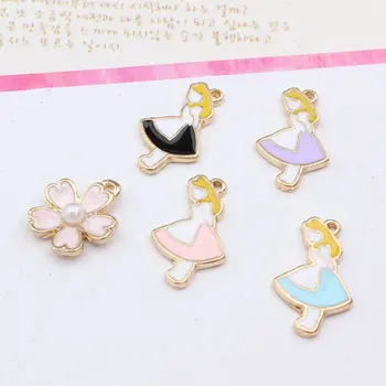 

Oil Drop Charms 20pcs/lot Metal Flower Girl Enamel Charms Pendants Gold-Color Fashion Jewelry Accessories