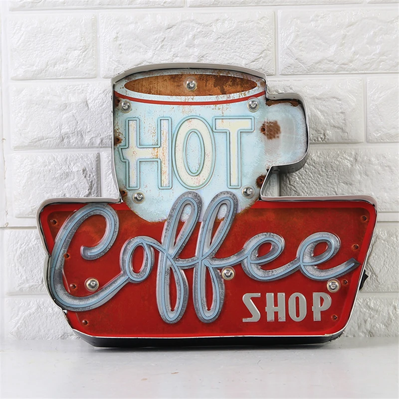 

Vintage LED Neon Light Signs, Metal Decorative Painting, Cafe Wall Home Decor, Advertising Sign, Hot Coffee Shop, Bar, Pub