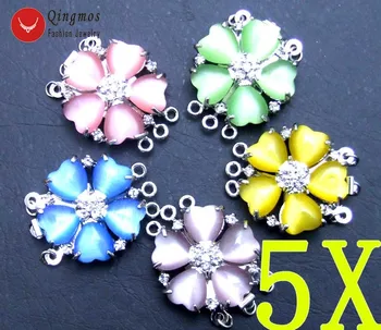 

Qingmos Wholesale 5X Flower Clasp for Jewelry Making with 25mm Cat's Eye Petal 3 Strands Clasp Accessories for Jewelry Gp168