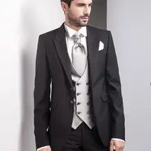 Последний дизайн пальто брюки черный смокинг для жениха на заказ итальянский стиль, для мужчин Свадебные костюмы(куртка+ брюки+ жилет) terno