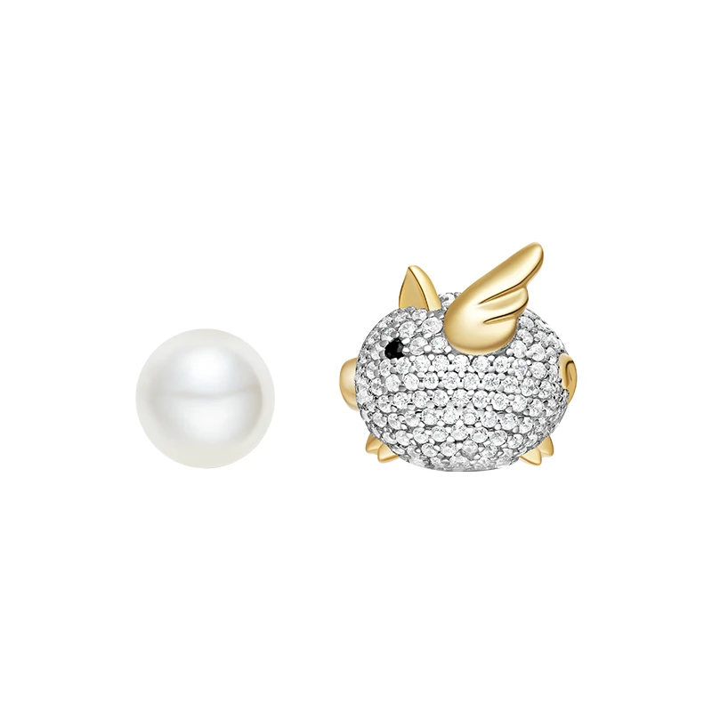 

Adorable Piggy Exquisite Pearl Stud Earrings for Women Luxury Brand Design Elegant Asymmetry Crystal Unique Earring Jewelry